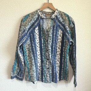 VTG Roper Women's Large Western Striped Blue Retro Aztec Paisley Print‎ Cotton